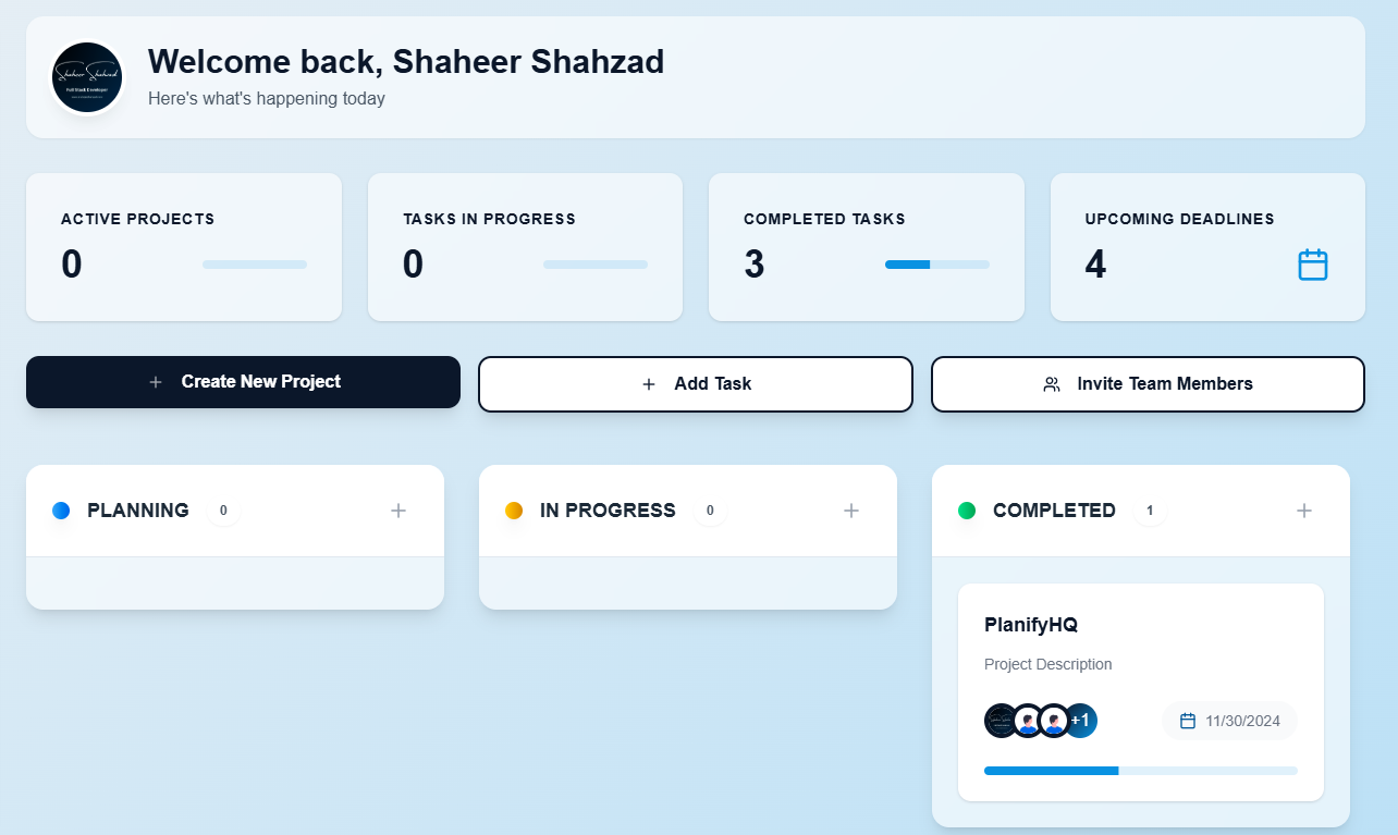 PlanifyHQ Dashboard